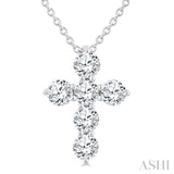 1/2 Ctw Round Cut Diamond Christian Cross 6-Stone Fashion Pendant With Chain in 14K White Gold