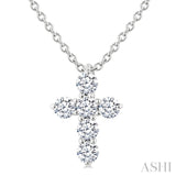 1/4 Ctw Round Cut Diamond Christian Cross 6-Stone Fashion Pendant With Chain in 14K White Gold