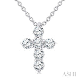 1/4 Ctw Round Cut Diamond Christian Cross 6-Stone Fashion Pendant With Chain in 14K White Gold