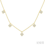 5/8 Ctw Clover Round Cut Diamond Station Necklace in 14K Yellow Gold