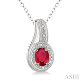 6x4 MM Oval Cut Ruby and 1/50 Ctw Round Cut Diamond Pendant in Sterling Silver with Chain