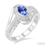 6x4 MM Oval Cut Tanzanite and 1/50 Ctw Round Cut Diamond Ring in Sterling Silver