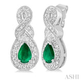 5x3 MM Pear Shape Emerald and 1/20 Ctw Round Cut Diamond Earrings in Sterling Silver