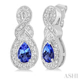 5x3 MM Pear Shape Tanzanite and 1/20 Ctw Round Cut Diamond Earrings in Sterling Silver