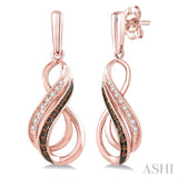1/6 Ctw Round Cut White and Champagne Brown Diamond Earrings in 10K Rose Gold