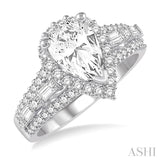 7/8 Ctw Diamond Pear Halo Semi-Mount Engagement Ring in 14K White Gold