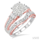 1 1/3 Ctw Diamond Lovebright Wedding Set with 1 Ctw Engagement Ring in Rose & White Gold and 1/3 Ctw Wedding Band in Rose Gold in 14K