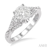5/8 Ctw Round Cut Diamond Lovebright Engagement Ring in 14K White Gold