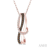1/4 Ctw Curvy Entwined White & Brown Round Cut Diamond Pendant With Link Chain in 10K Rose Gold