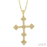 1/8 Ctw Floral Cross Round Cut Diamond Pendant With Link Chain in 10K Yellow Gold