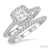 7/8 Ctw Diamond Wedding Set With 3/4 Ctw Princess Cut Engagement Ring and 1/6 Ctw Wedding Band in 14k White Gold