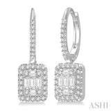 1 Ctw Baguette & Round Cut Fusion Diamond Earrings in 14K White Gold