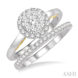 3/4 Ctw Lovebright Diamond Wedding Set in 14K With 1/2 Ctw Round Shape Engagement Ring in White and Yellow Gold and 1/5 Ctw Wedding Band in White Gold