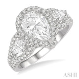 7/8 Ctw Pear Shape Semi-Mount Diamond Engagement Ring in 14K White Gold