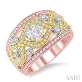 1 Ctw Three Tone Round Cut Diamond Fashion Ring in 14K Pink, Yellow & White Gold