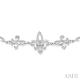 Silver Fleur De Lis Diamond Lariat Bracelet