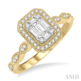 3/8 Ctw Octagonal Center Marquise Shank Round Cut and Baguette Diamond Ring in 14K Yellow and White Gold