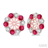 2.90 MM Round Cut Ruby and 1 Ctw Round Cut Diamond Earring Jacket in 14K Rose Gold