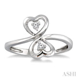 Silver Twin Heart Shape 2 Stone Diamond Fashion Ring