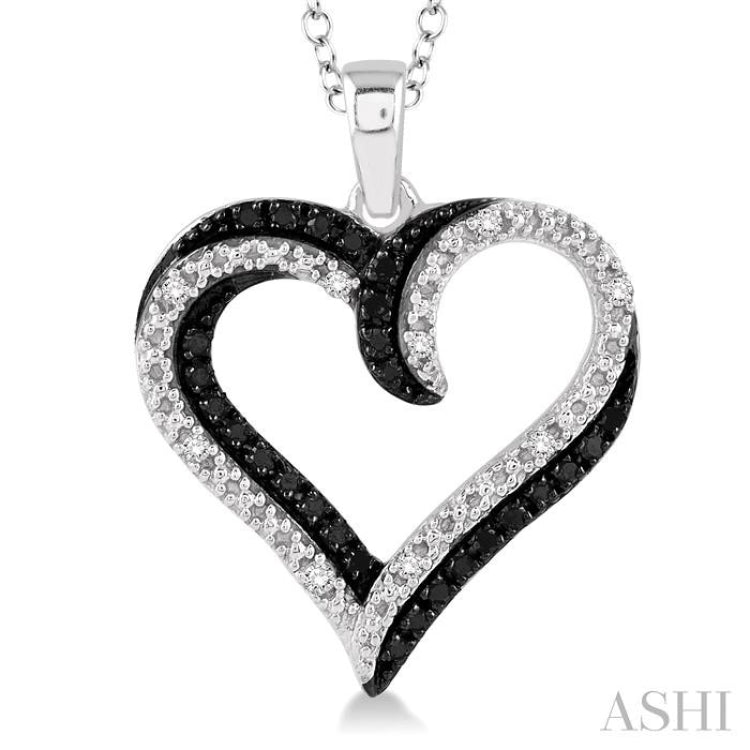 Silver Heart Shape Black Diamond Fashion Pendant