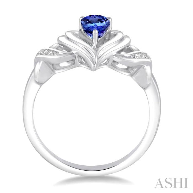 Silver Heart Shape Gemstone & Diamond Fashion Ring