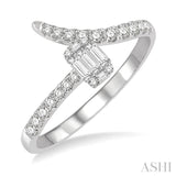 1/3 ctw Open End Free Form Rectangular Mount Baguette and Round Cut Diamond Ladies Ring in 14K White Gold