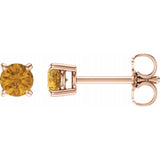 14K Rose 4 mm Natural Citrine Stud Earrings with Friction Post
