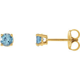 14K Yellow 4 mm Natural Aquamarine Stud Earrings with Friction Post
