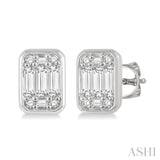 1/3 Ctw Octagonal Shape Baguette and Round Cut Diamond Stud Earrings in 14K White Gold