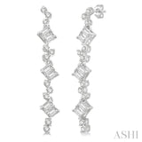 1/2 ctw Baguette and Round Cut Diamond Scatter Drop Earring in 14K White Gold