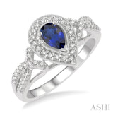 1/5 ctw Split Crossover Shank Pear Shape 6X4MM Sapphire and Round Cut Diamond Precious Ring in 10K White Gold